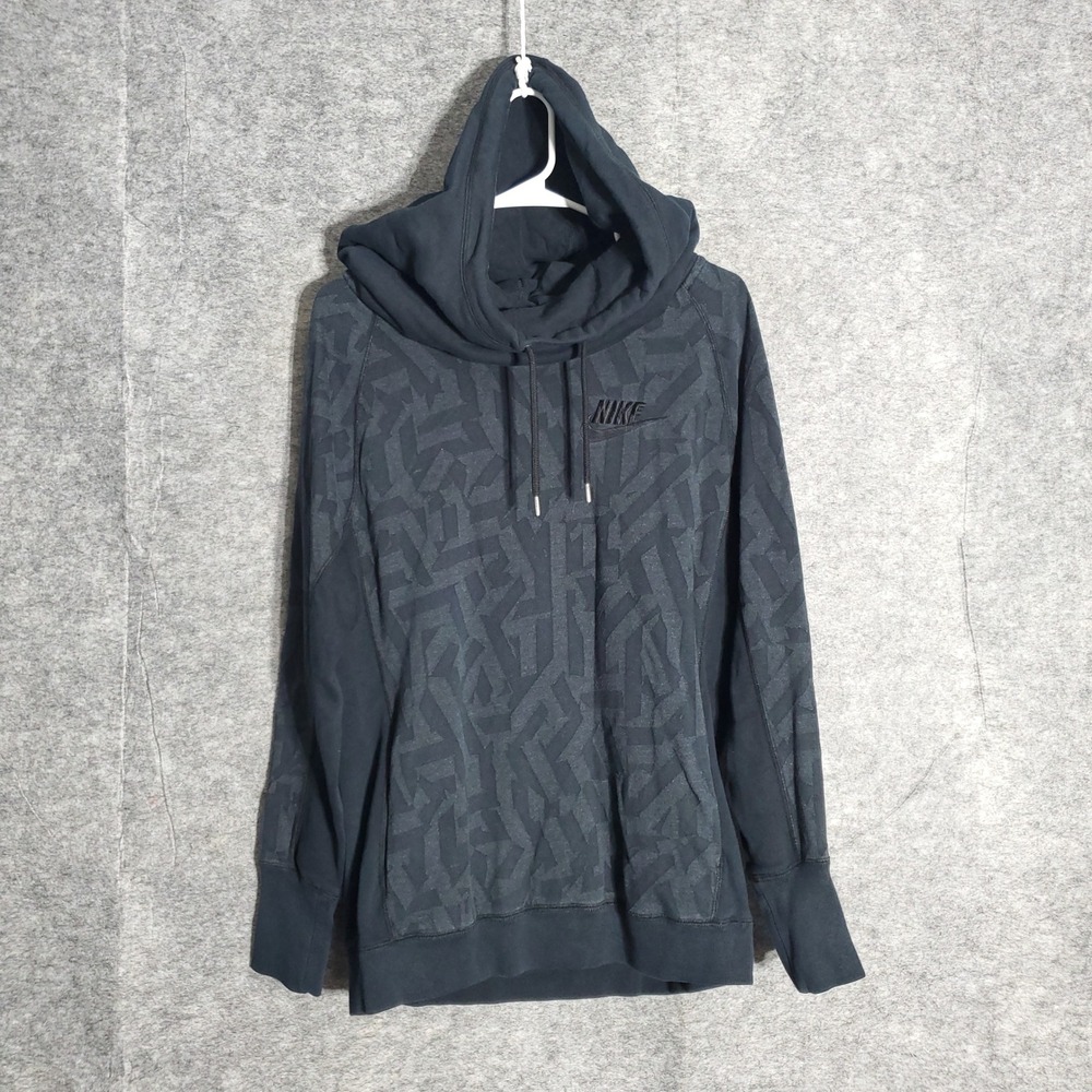 Nike Athletic Hoodie Mens M Charcoal Geometric Print Cowl Neck Training Pro Fit
